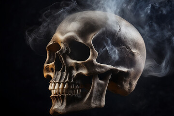 human skull in smoke