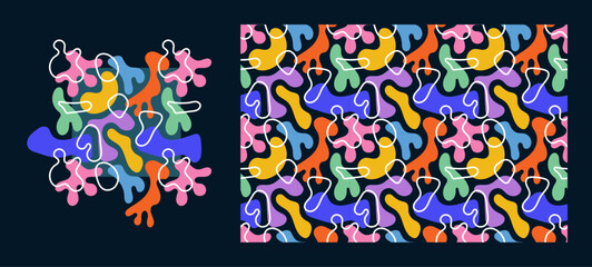 Blob pattern. Colorful, repeating pattern with organic elements. Abstract background with random blotches.