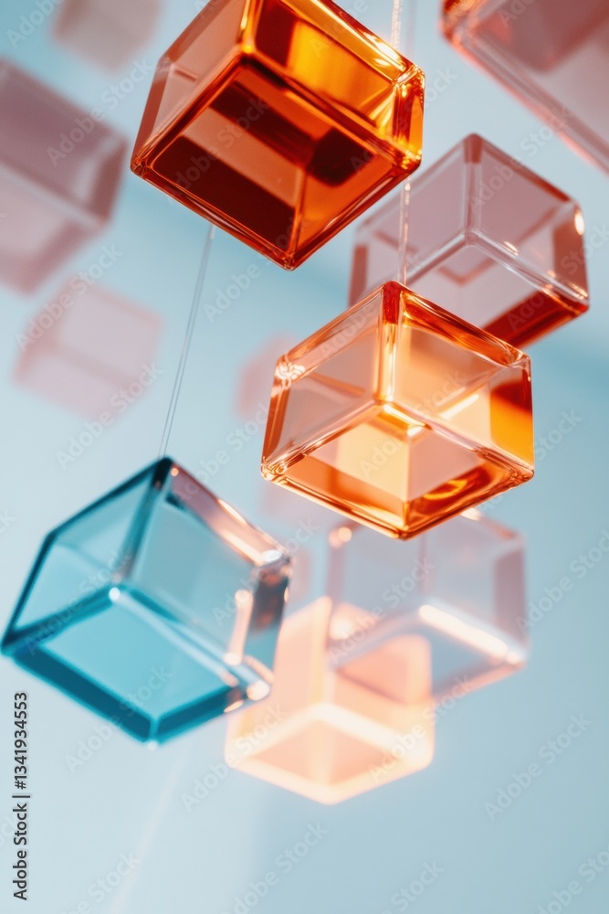Poster Translucent Geometric Abstraction Minimalist Glass Cube Composition Exploring Digital Aesthetics, Spatial Design, and Emerging Visual Technology Trends