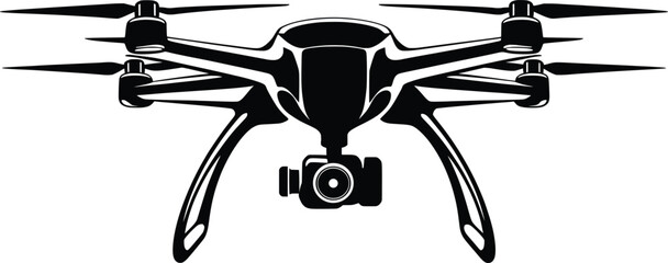 Drone Silhouette Vector Illustration, Black and White Quadcopter Icons with Cameras.