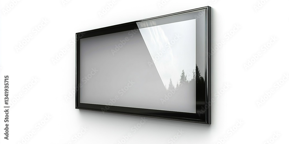 Poster modern wall-mounted display showing a blank screen with a sleek design in a minimalistic environment