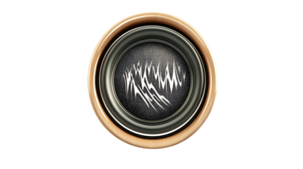 The image features a speaker with a wooden frame, black speaker cone, and a white sound wave design.