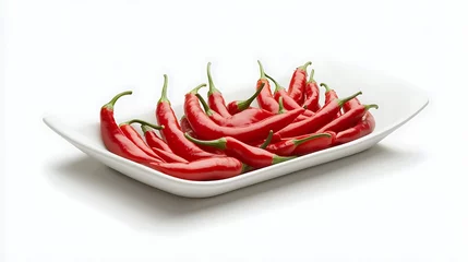  Red hot chili peppers on plate, food ingredient use © Artelio