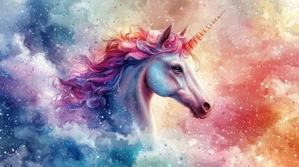 Watercolor Unicorn in the Cosmos