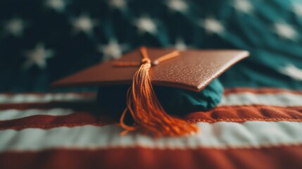 Aspirational Summer Veterans Learning Minimalist Graduation Cap on Vintage Americana Flag - Military Educational Empowerment and Career Transformation for Gen Z Professionals