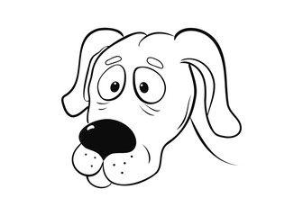 Dog, drawing, sketch. Pets, animals. Black and white illustration, dog face. Grooming, animal adoption, Pet Goods, veterinary. Vector graphics.