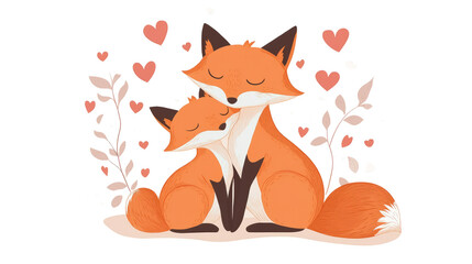 Fototapeta premium Foxes In Love. Cute Animal Illustration With Heart Details. Great For Cards And Love Themed Projects.