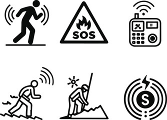 SOS Icons Set Editable Stroke Vector Line Art Emergency Alert Rescue Symbols Collection