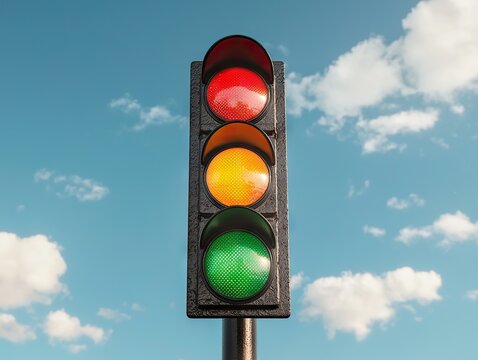 Traffic signal change event urban intersection image daylight eye-level view road safety concept