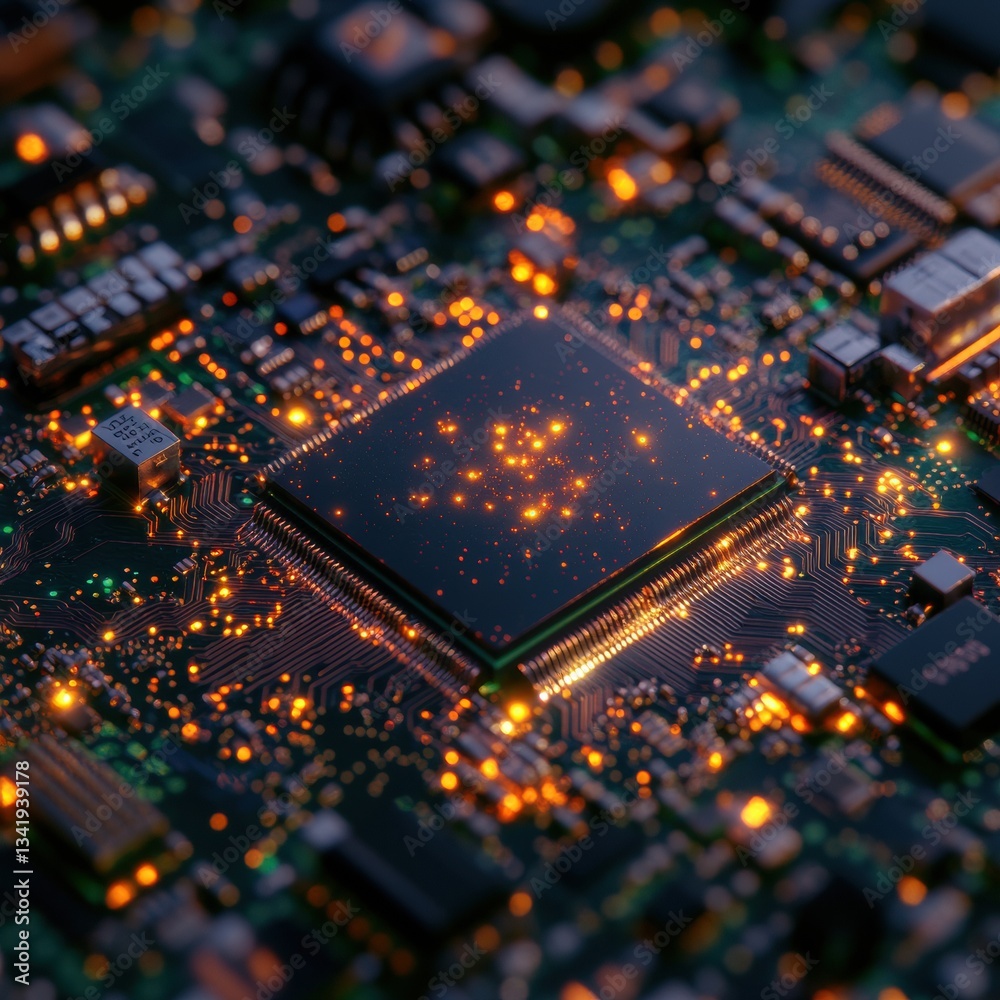 Poster Next-Gen AI Microchip Innovation Luminescent Quantum Processing Circuit Board Revealing Advanced Computational Intelligence for Futuristic Tech Ecosystems