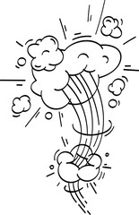 Cartoon explosion effect with smoke clouds and speed lines is exploding powerfully, creating a dynamic visual representation of impact and destruction
