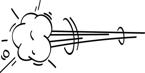 Simple cartoon illustration of a fast wind blowing from left to right with some dust particles and motion lines, isolated on a white background