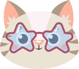 Charming illustration featuring a cat sporting star shaped sunglasses, infusing projects with whimsy and playful charm. Perfect for adding a trendy touch to various designs