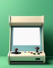 CONSOLA ARCADE CON PANTALLA EN BLANCO PARA COPYTEXT. ARCADE GAME RETRO MACHINE FOR MOCKUP