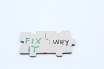 Fototapeta premium WHY, FIX IT. Puzzle concept questions.