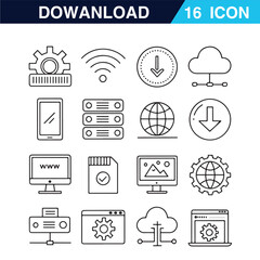 A set of line-style web icons for data analysis, designed for web and mobile applications. Includes icons representing graphs, traffic analysis, data processing, research networks, statistics, analyti