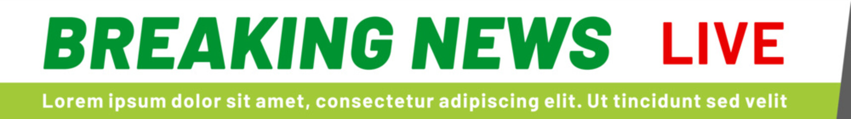 Breaking news live banner featuring vibrant green and red text set against a bold green strip, ideal for enhancing media and communication themes in various formats