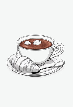 coffee cup croissant breakfast sketch clip art preview