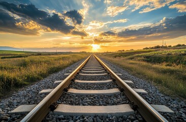 Fototapeta premium Scenic Railroad Tracks at Sunset (1)