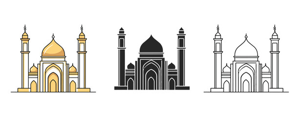 Flat Design Mosque Top View Illustration, Silhouette, Outline