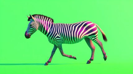 Fototapeta premium Striking zebra portrait vibrant colors set against a solid background