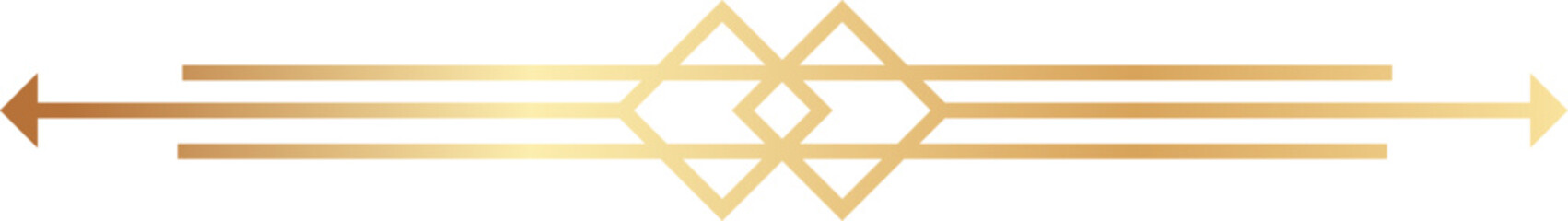 Golden double arrow pointing opposite directions with rhombus shapes in the center, forming an elegant design representing concepts like duality, choice, decision, balance, and contrast