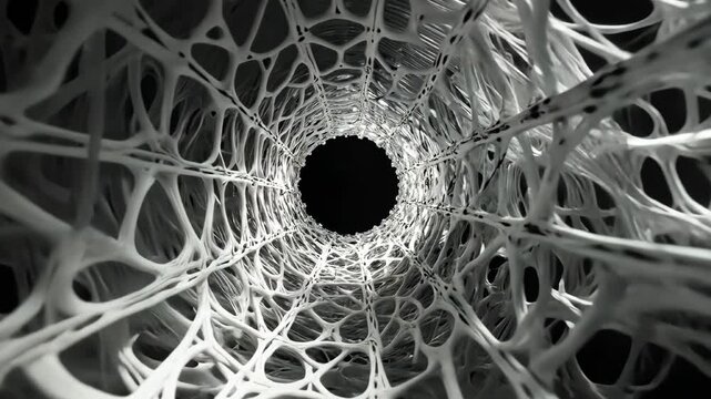 Inside abstract tunnel with bone cells structure