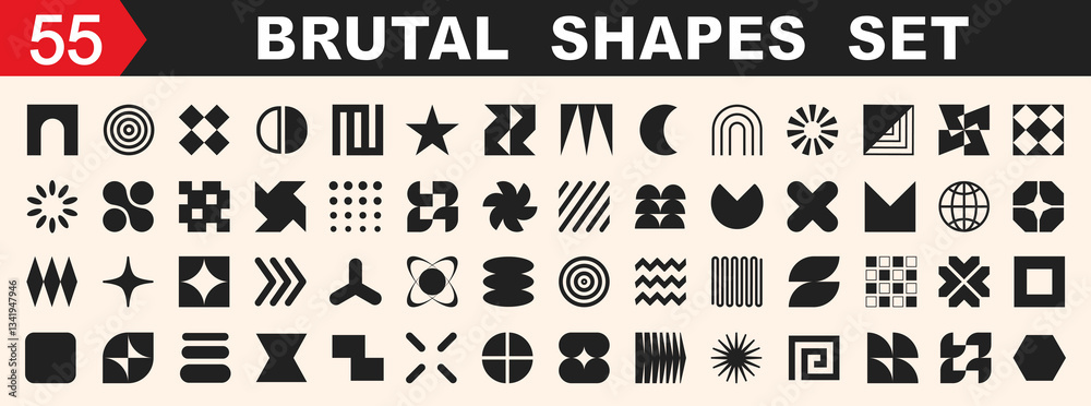 Wall mural brutal shapes geometric set. collection vector shapes and forms, trendy retro design symbols