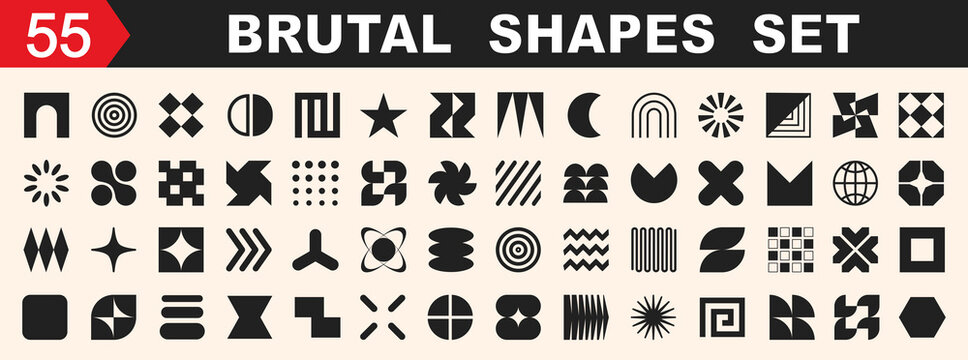 Brutal shapes geometric set. Collection vector shapes and forms, trendy retro design symbols