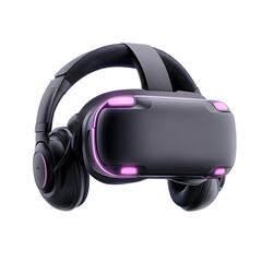 VR headset with built-in headphones. Immersive virtual reality experience