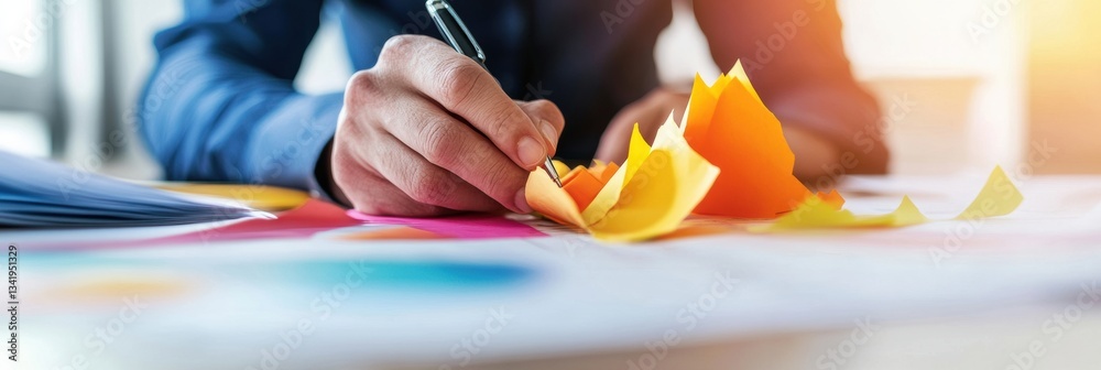 Poster Minimalist Creative Process Dynamic Paper Origami Workflow Visualization with Strategic Planning Elements - Innovative Design Thinking and Professional Productivity Insight