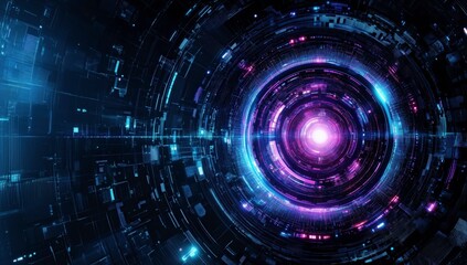 Fototapeta premium Cosmic Tunnel: A mesmerizing journey through a vibrant tunnel, showcasing intricate futuristic designs with neon hues and dynamic energy.