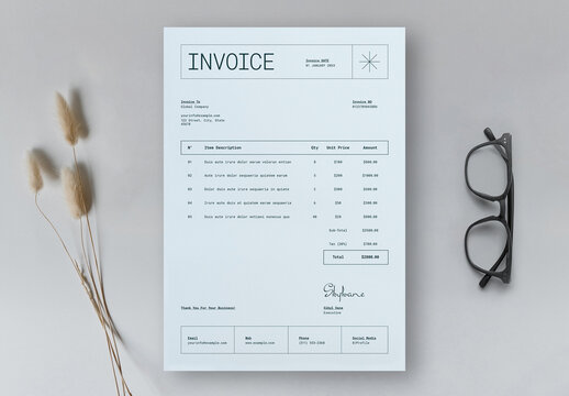 Invoice Layout with Blue Accents