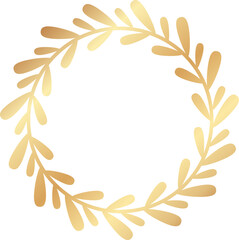 Golden laurel wreath forming a circle, perfect for elegant invitations, wedding designs, logos, and branding, symbolizing victory, achievement, and celebration