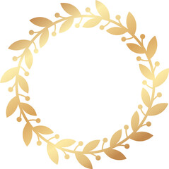 Circular golden laurel wreath with berries and leaves, creating a sophisticated and elegant design, ideal for awards, celebrations, or decorative purposes