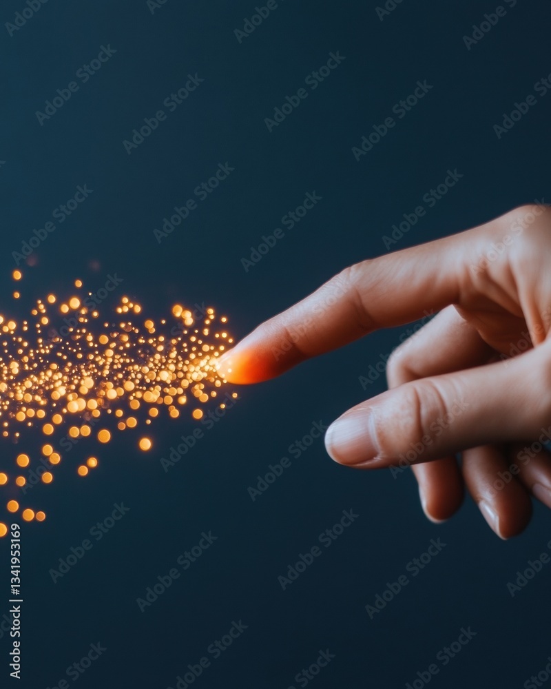 Poster Futuristic Digital Interaction Luminescent Particle Flow Visualization with Human Touch - Innovative Technology Insights for Emerging UX Design Paradigms