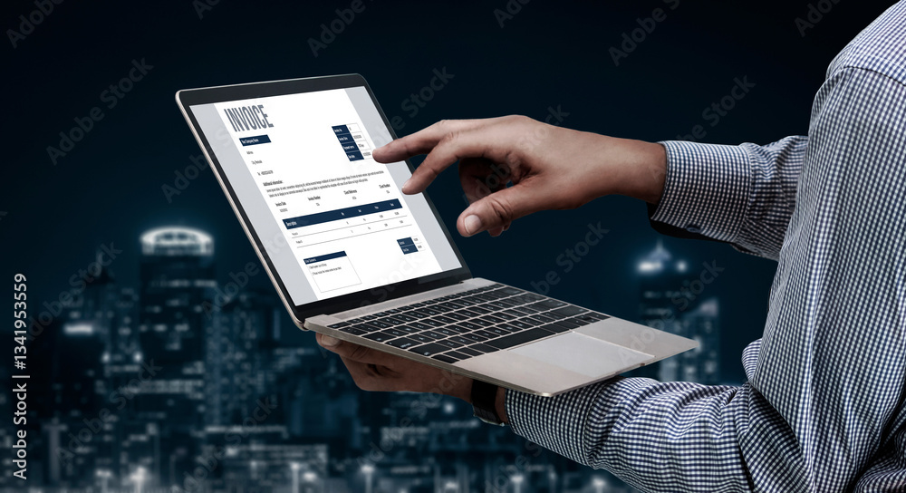 Poster invoice on computer screen from accounting application. computer program for financial and budget of
