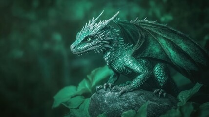 Emerald Dragon in the Mystic Forest: A Fantasy Realm