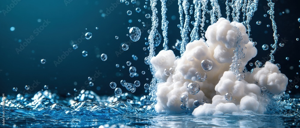 Poster captivating and dynamic water splash with bubbling foam and droplets creating an artistic visual exp