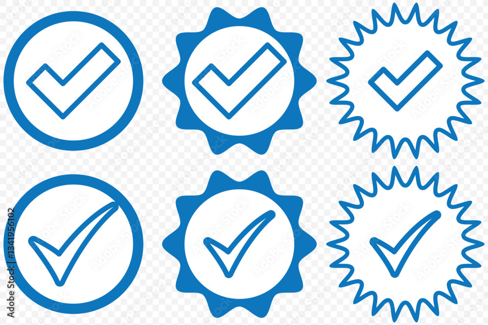 Poster check mark set icon. checkmarks and confirm. round checkmark. blue tick mark icon vector set. check 