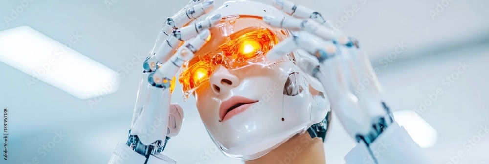Aufkleber Luminescent AI Fusion Next-Gen Humanoid Interface Showcasing Cutting-Edge Robotic Interaction with Immersive Neural Design and Technological Empowerment