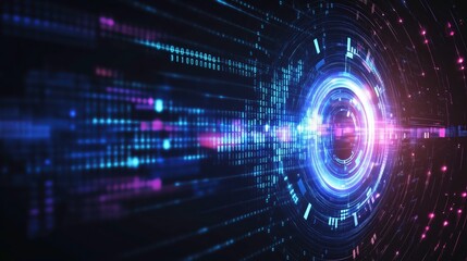 Obraz premium Digital Matrix: A mesmerizing view of a digital matrix, where data streams converge into an ethereal light with dynamic, flowing lines.