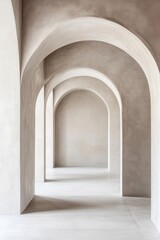 Fototapeta premium Architectural arches create a serene ambiance in a minimalistic interior space with smooth walls and soft lighting, showcasing modern design elements and harmonious shapes