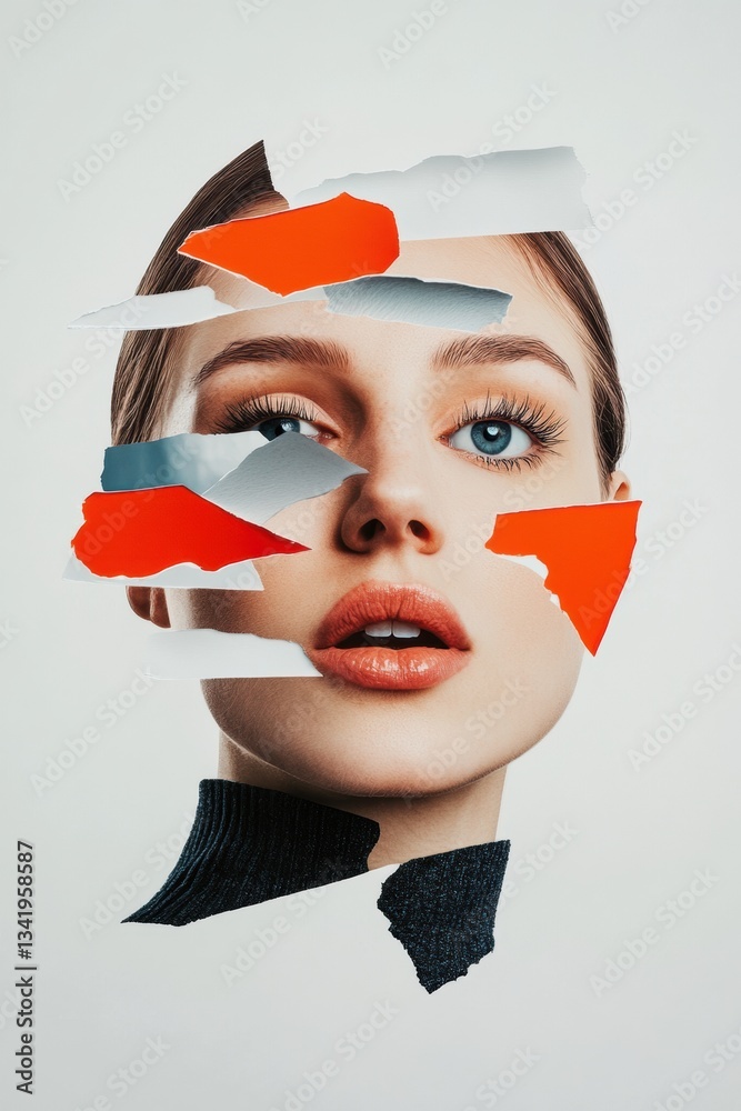 Poster deconstructed identity fragmented collage portrait exploring gen z digital aesthetics in mixed media