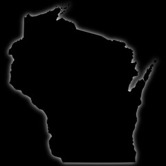 Black silhouette of Wisconsin state map with glow effect on dark background