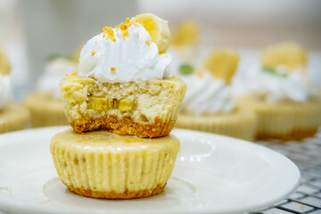 Indulge in the heavenly fusion of ripe bananas and velvety cheesecake, perfectly balanced with a golden crust. A symphony of sweetness and creamy delight—every bite melts in your mouth.