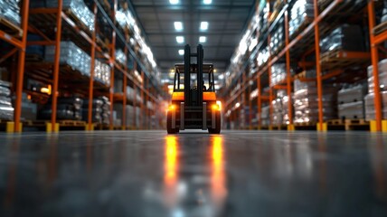 Warehouse forklift handling oversized goods with precision, high-detail textures, professional setting