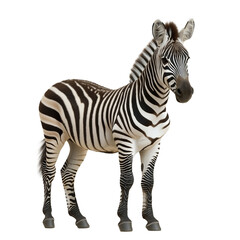 Adorable Zebra Standing , Isolated on Transparent Background