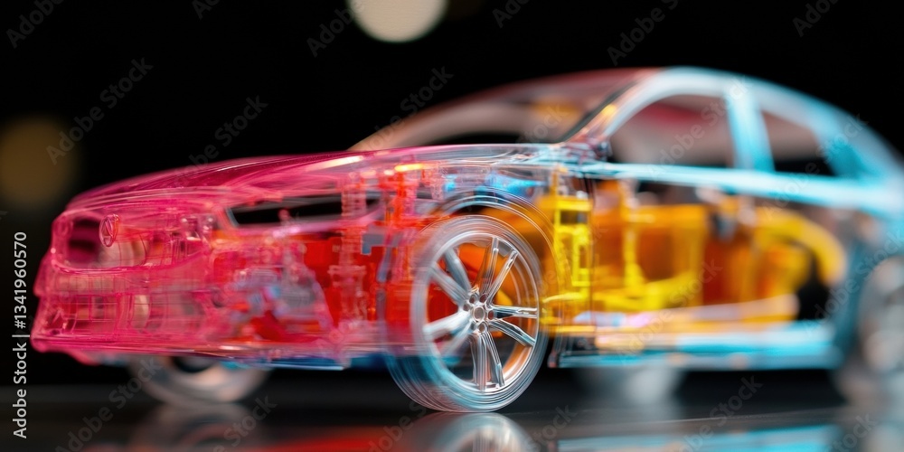 Poster transparent futuristic automotive design hyper-realistic x-ray visualization of next-gen electric ve
