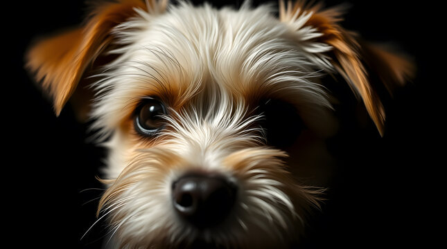 Terrier puppy close-up, thoughtful sad dog  portrait 
